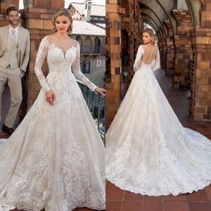 Kitty Chen 2021 Bröllopsklänningar Långärmade Lace Appliqued A Line Bridal Gowns Button Back Sweep Train Bröllopsklänning Vestidos de Novia