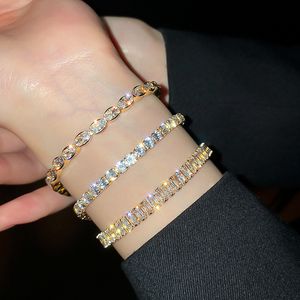 Trendig design k guldpläterad geometrisk zircon tennis armband för kvinnor flicka tillbehör koreanska mode smycken aaa zircon party present