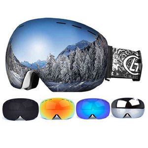 Skidglasögon Dubbelskikt Anti-dimma Stor Skidmask Glasögon Skidor Snö Män Kvinnor Snowboard Goggles 220110