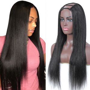 Straight U Part Wig Human Hair Wigs 150% Densitet Brasiliansk Virgin Hair Natural Color Upart Paryk för Svarta Kvinnor Mänskligt Hår