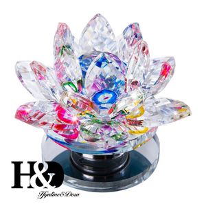 Decorative Objects & Figurines H&D Turntable Crystal Flower Figurine Glass Lotus Paperweight Ornament Rotating Display Miniatures Christmas