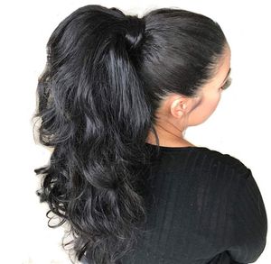 160g Long high Body Wave Ponytail Wrap Drawstring, Virgin indain quality wavy weave ponytail hair extension for black women Brazilian Hair