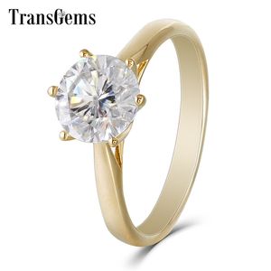 Transgems klasyczny pierścionek zaręczynowy dla kobiet 2ct 8 mm f kolorowy pierścień diamentowy 14K żółte złoto pierścionek zaręczynowy Y200620