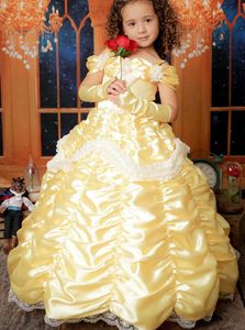 Wholesale kids ball gowns yellow for sale - Group buy 2022 Yellow Lace Retro Flower Girl Dresses Pearls Ball Gown Satin Lilttle Kids Birthday Pageant Weddding Gowns ZJ515