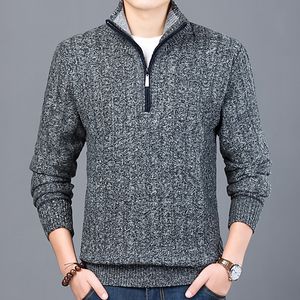 New Winter Men's Sweater Casual Pullover Masculino Suéter quente Homem Slim Stand Gola de malha Pullovers Masculino Casacos Metade Zip Camisola 201028