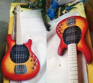 Music Man StingRay5 basgitarr äkta abalone inlägg cherry sunburst finish 5 strängar musicman elbasgitarr