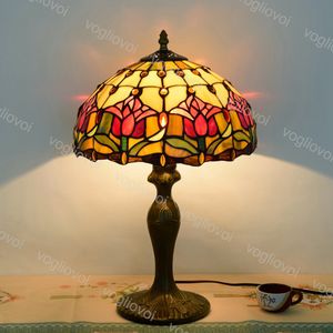 Wholesale tulips lamps resale online - Table Lamp Dia cm European Retro Stained Glass Aluminum Alloy Red Tulip V V E27 For Livingroom Diningroom Bedroom Bar DHL