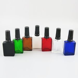 Portable Press Mist Spray Bottle Liquid Perfume Container Glass Square Matte Black White Clear Amber Blue Sprayer bottle 20pcs