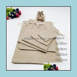 Jewelry Pouches Bags Packaging Display 20Pcs Jute Dstring Pouch Gift Box For Linen Wedding Sack Burlap Bag Diy Drop Delivery 2021 Ogwha