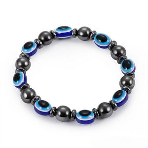 Magnetisches Hämatit Blaues Böses Auge Armband Perlenstränge Frauen Power Gesunder schwarzer Gallenstein Perlenketten Armreif