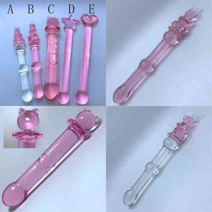 Nxy Dildos Consoladores de Cristal Color Rosa Con Forma Conejo Para Mujer Consolador Realista Pene Grande Punto G Tapn Anal Juguetes 220111