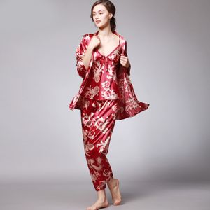 SSH008 DONNE DONNA SETTO PAJAMA PAJAMA SET FEMMINA 3PCS Maniche a maniche lunghe Sleepwear Loungewear Donne Nightgown Primavera Autunno Nightwear Pigiama Y200708