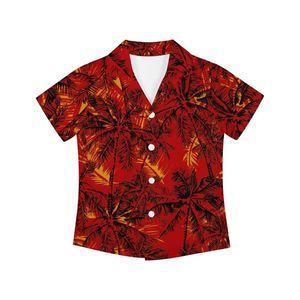 Mäns Klänning Skjorta Röd Palm Träd Unique Printed Funky Hawaiian Shirt Men Kortärmad Top Blus för Sommar Par Kläder Camisas Feminina