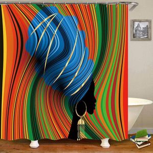 アフリカの女性の防水シャワーカーテンのための抽象的なカーテンアートデザインポリエステル防腐剤のプルーフのバススクリーンT200711
