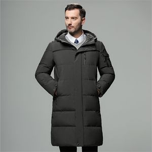 New White Jacket Men Winter Thick Warm Hooded Long Parka Coat Overcoat Mens Fashion Duck Down Windbreaker Solid 201223