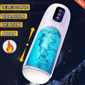 Telescópico aquecimento masculino masturbação dispositivo de profundidade vibração voz adulto sex toy máquina 0114