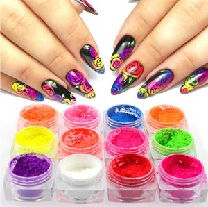 Nagelglitter-Kunst-Salon-Gesundheits-Schönheit 1 Kasten-fluoreszierendes BK-Glühen im dunklen Pulver-Colorf-Polnisch-Chrom-Staub-Pigment-Tropfen-Lieferung PA0