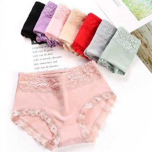 ZJX High Waist 5PCS Women Panties Cotton Seamless Sexy Lace Women Comfort Underwear Body Shaper Female Soft Breathable Lingerie 211222