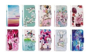 Cas de portefeuille en cuir imprimé pour Samsung S22 plus A13 A33 A53 M52 5G Ultra Unicorn Flower Butterfly Tower Id Carte Slot Habit Holder Pouch Pouch