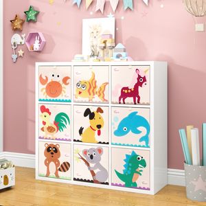 Cube kindergarten Children Storage Box Cartoon Animal Folding Storage Bins Wardrobe Drawer Clothes Basket Kids Toys Organizer LJ200812