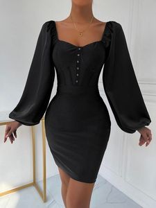 Lantern Sleeve Sweetheart Neck Contrast Tape Bustier Bodycon Dress SHE