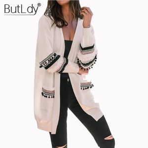 Knitted Pockets Tassel Long Cardigans Vintage Sweater Autumn Winter 2018 Long Sleeve Ethnic Coat Women Loose Sweater Outerwear T190610