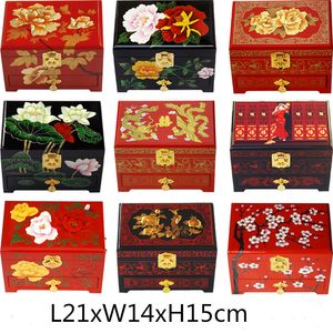 3 gaveta de camada puxa a caixa para fora para decoração da caixa de armazenamento de jóias com bloqueio de madeira de casamento chinês lacquerware jóias caixas