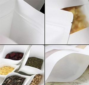 2022 Герметичные сумки Белый Крафт-бумажный пакет для бумаги встать на молнии, утекаемое пищевое сон. Печенье печенье