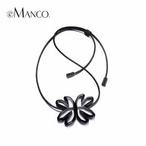 Wholesale adjustable leather necklace resale online - eManco Fashion Exaggerated Flower Adjustable Pendant Necklace Black Resin Leather Rope Necklaces for Women Jewelry Y200323