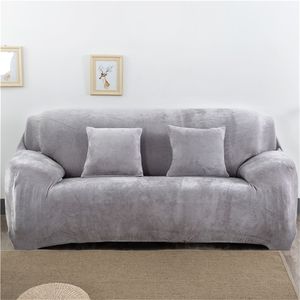 Engrossar Capas de sofá elástico de pelúcia para sala de estar secional móveis de canto slipcover Capa 1/2/3/4 Seater Cor Sólida 201222
