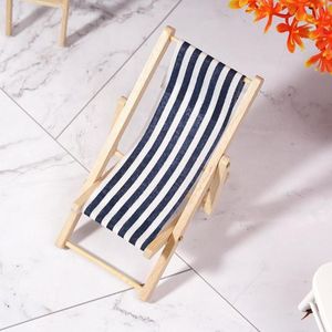 1:12 Mini Beach Lounge Chair Dollhouse Miniatyrstolar Trädgårdsdekoration Möbler Folding Stripe Deck Chair DIY Home Decor