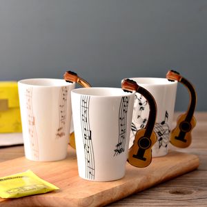 Novelty Guitar Ceramic Cup Personality Music Note Milk Juice Lemon Mug Coffee Tea Cup Home Office Drinkware Unique Gift LJ200821