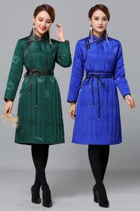 Ethnic style female Jacket Warm Overcoat Loose cotton Thick clothing Womens Winter stand collar Long Trench Coat