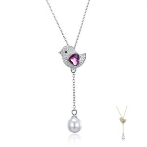 ZEMIOR Cute Bird 925 Sterling Silver Heart Austria Collana con pendente in cristallo Shell Pearl Double Pendant Nuovi arrivi Gioielli Q0531