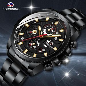 FORSINING Mechanical Watch Mens Multi-function Stainless Waterproof Complete Calendar Military Automatic Watches Montre Relogio T200311 on Sale