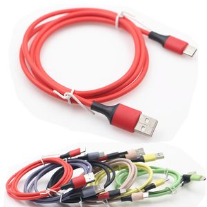 2.4A Fast Charging Type C Cables Liquid Soft Silicone Data Cord For Samsung Mobile Phone Micro USB 1Meter 3 feet