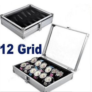 Obserwuj pudełko Pudełka 12 Grid Gloth Watch Winder Aluminium Aluminium Wewnątrz kontenerów Organizator biżuterii Akcesoria Wyświetlacza