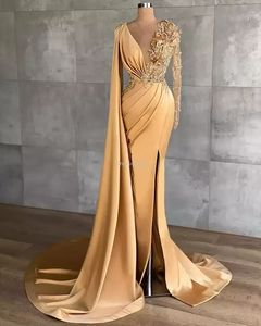 2021 Arabska złota syrena seksowna sukienki wieczorowe Krytyki Kryształy Sukienki na bal