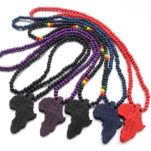 Fashion Africa Map Pendant Necklace for Women Men wooden pendant Color Jewelry Wholesale African Maps Hiphop