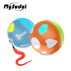Wholesale interactive dog toys resale online - Pet Electric Cat Rolling Ball Toy Usb Led Ball Cat Toys Intelligence Jumping Ball Dog Toy Interactive Automatic Juguete Gato LJ201225