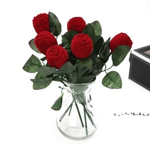 빨간 장미 반지 상자 개인화 된 벨벳 웨딩 독창성 선물 패션 발렌타인 데이 약혼 상자 보석 포장 상자 RRE13354
