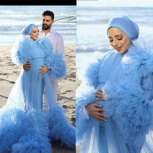 In Flowers Maternity Sleepwear Gowns For Photo Shoot Strapless With Split Long Train Extra Puffy Plus Size Bridal Pregnancy Dresses