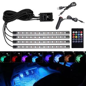 Barra de luz SMD5050 Auto Atmosfera interior LED Tira Luz RGB Lâmpada de Pé Decorativa Com USB Sem Fio Remoto Controle Modos Múltiplos Para Iluminação Do Carro