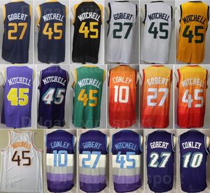 Mężczyźni Koszykówka Rudy Gobert Jersey 27 Donovan Mitchell 45 Mike Conley 10 Vintage Purple Green White Yellow Black Team Kolor dla fanów sportowych Doskonała jakość