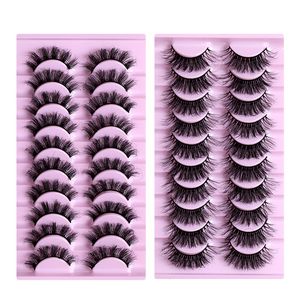 Yumuşak Işık Kalın Doğal Vizon Yanlış Kirpikler 10 Pairs Set Kıvrık Up Crisscross 3D Sahte Lashes El Yapımı Kullanımlık Kirpik Uzantıları DHL Giymek Kolay