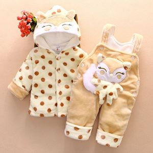 Baby girls warm clothing sets winter newborn baby cotton thick velvet hoodies+bib pants tracksuits for bebe girl toddler LJ201223