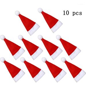 Dekoracje świąteczne 10pcs Mini Święty Mikołaj Claus Hat Butelki wina Covers Cup Cap Dekoracja impreza stolik Decor na Rok domu Bożego Narodzenia1