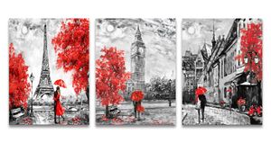Rot Lackierte Leinwand großhandel-Schwarze und weiße Wandkunst Malerei Rot Paris Thema Leinwand Drucke Eiffelturm Wandgemälde London Big Ben Bilder für Schlafzimmer Wohnzimmer