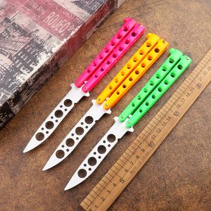 Fluorescent Tricolor Cool Sports Training Knife Halipine Blunt Bladeless Stainless Steel Handle 440C Blade Flick Swing Knife