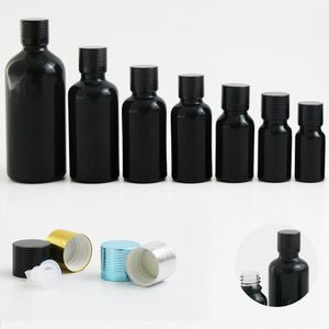 Shiny black Boston Round Travel Empty Essential oil e Liquid Herbal Glass Bottle with Aluminum Cap Plug 10 15 20 30 50 100 ml